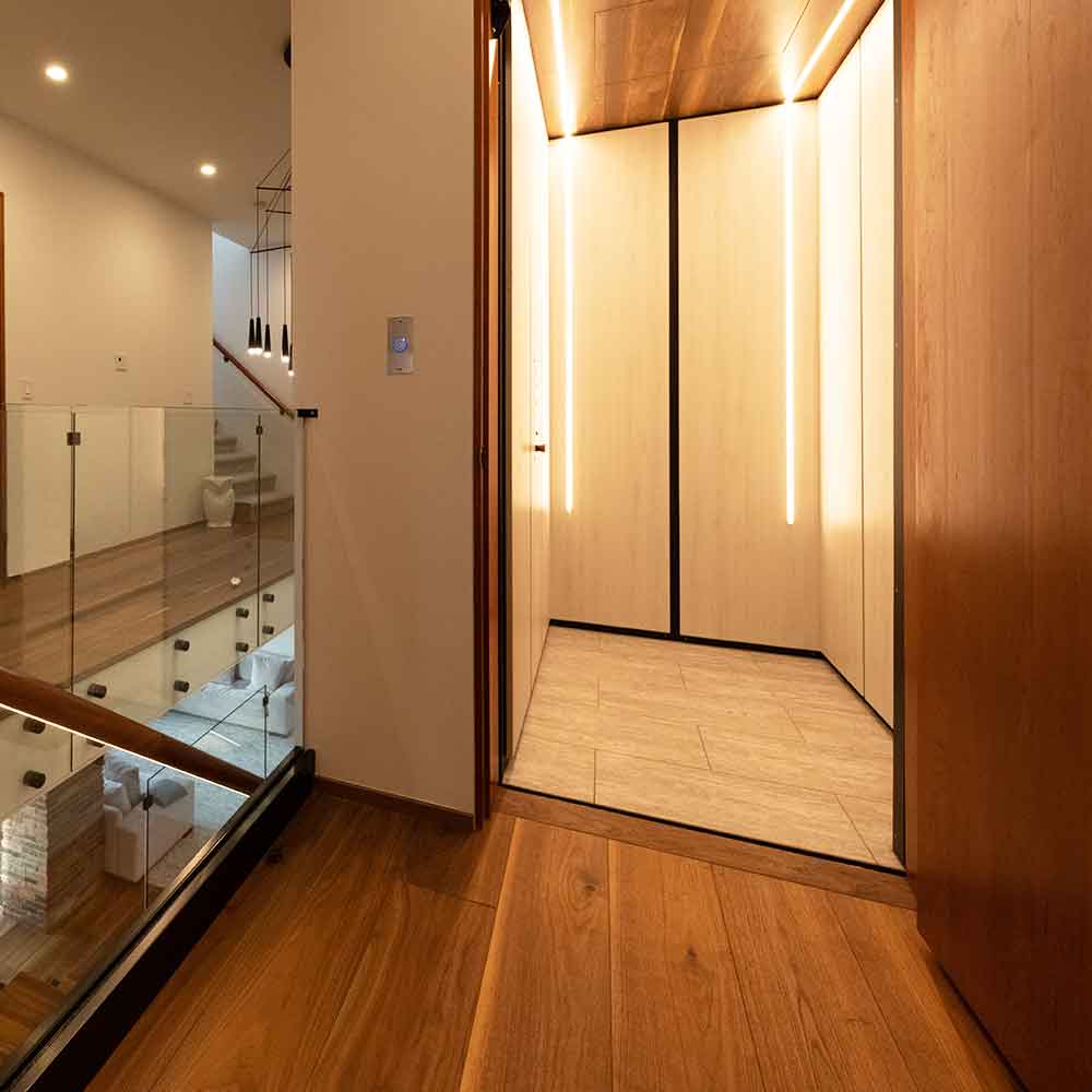 home elevator with interior lights glowing